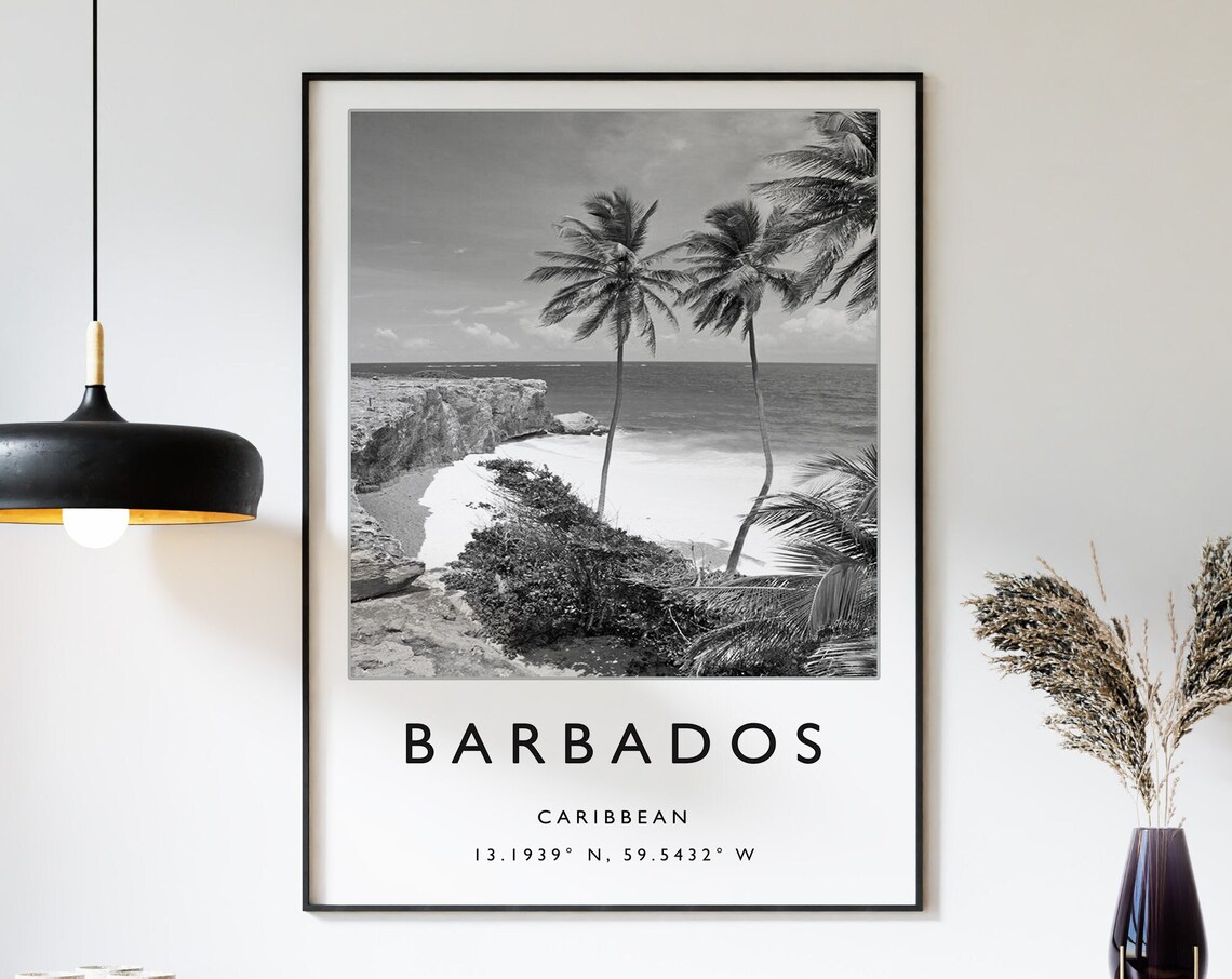 Barbados Caribbean Black And White Palm Beach Ocean Photo Poster