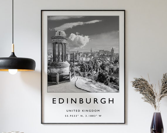 Edinburgh Scotland Travel Poster, Black And White