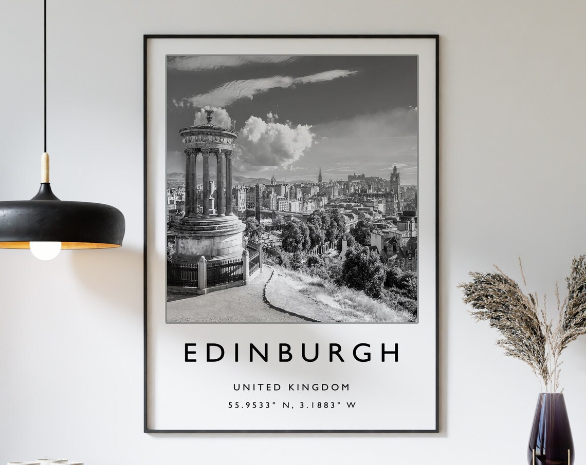 Edinburgh Scotland Travel Poster, Black And White