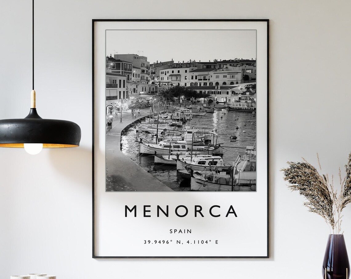 Menorca Travel Poster, Black And White Art Print
