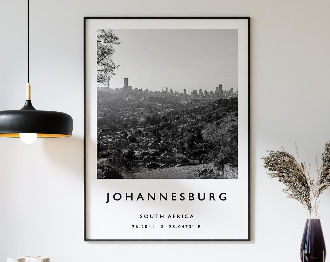 Johannesburg South Africa Black White City Skyline Photo Travel Poster