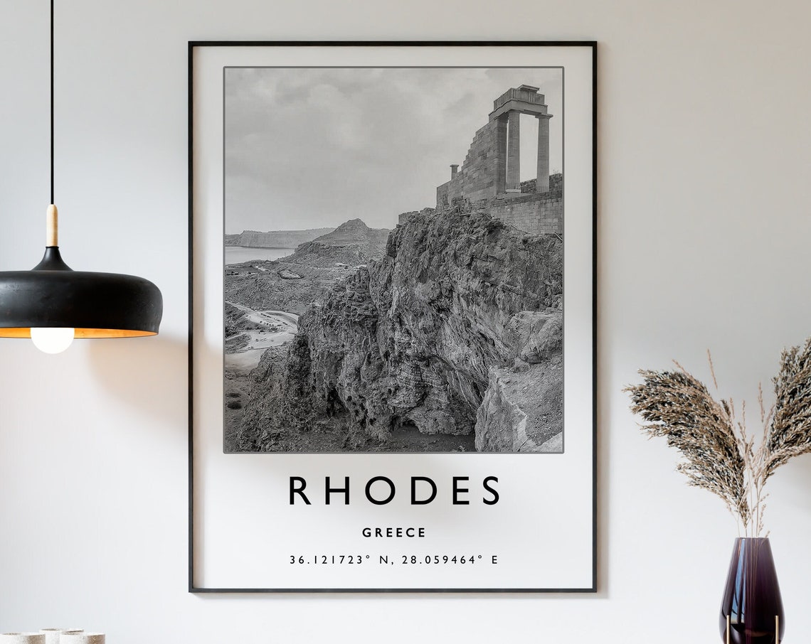 Rhodes Travel Print Rhodes Greece Travel Poster Greece Travel Print Travel Art Travel Poster Black And White Gift A2a3a3