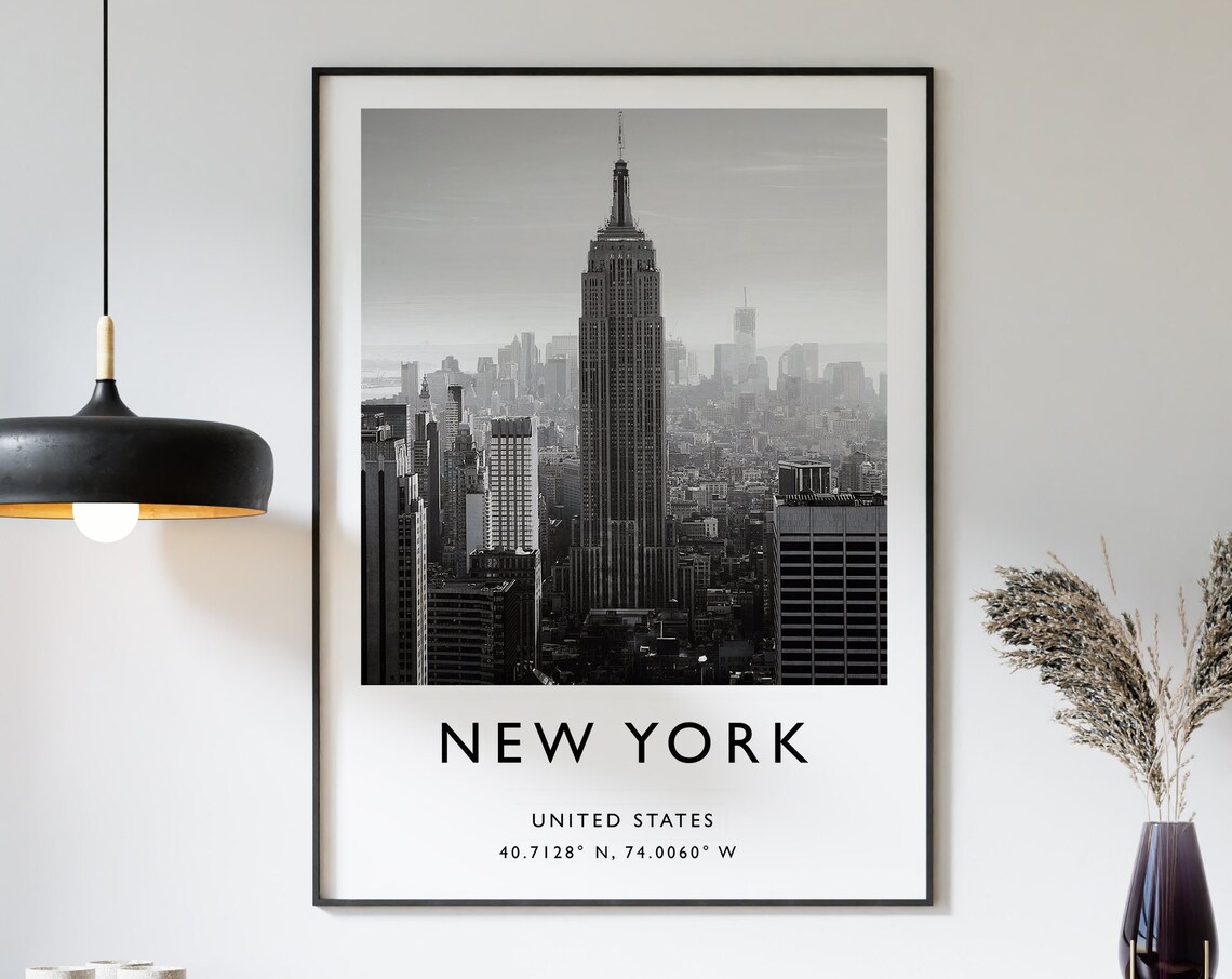 New York Travel Poster, Black and White Art Print