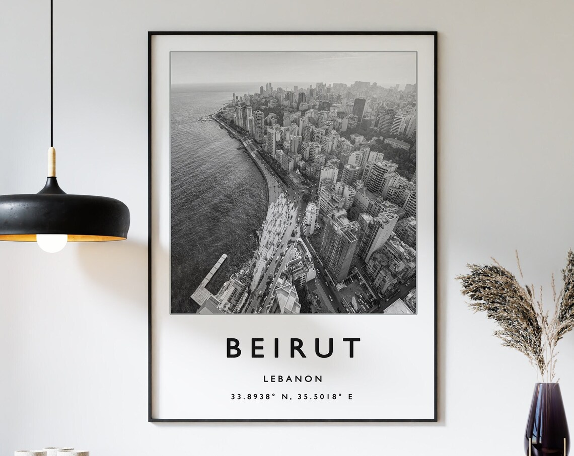 Beirut Travel Poster, Black and White Travel Art