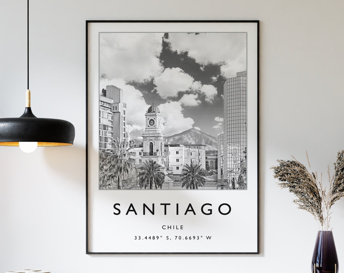 Santiago Chile Travel Print Santiago Travel Poster Chile Travel Print South America Travel Poster Travel Gift Black And White
