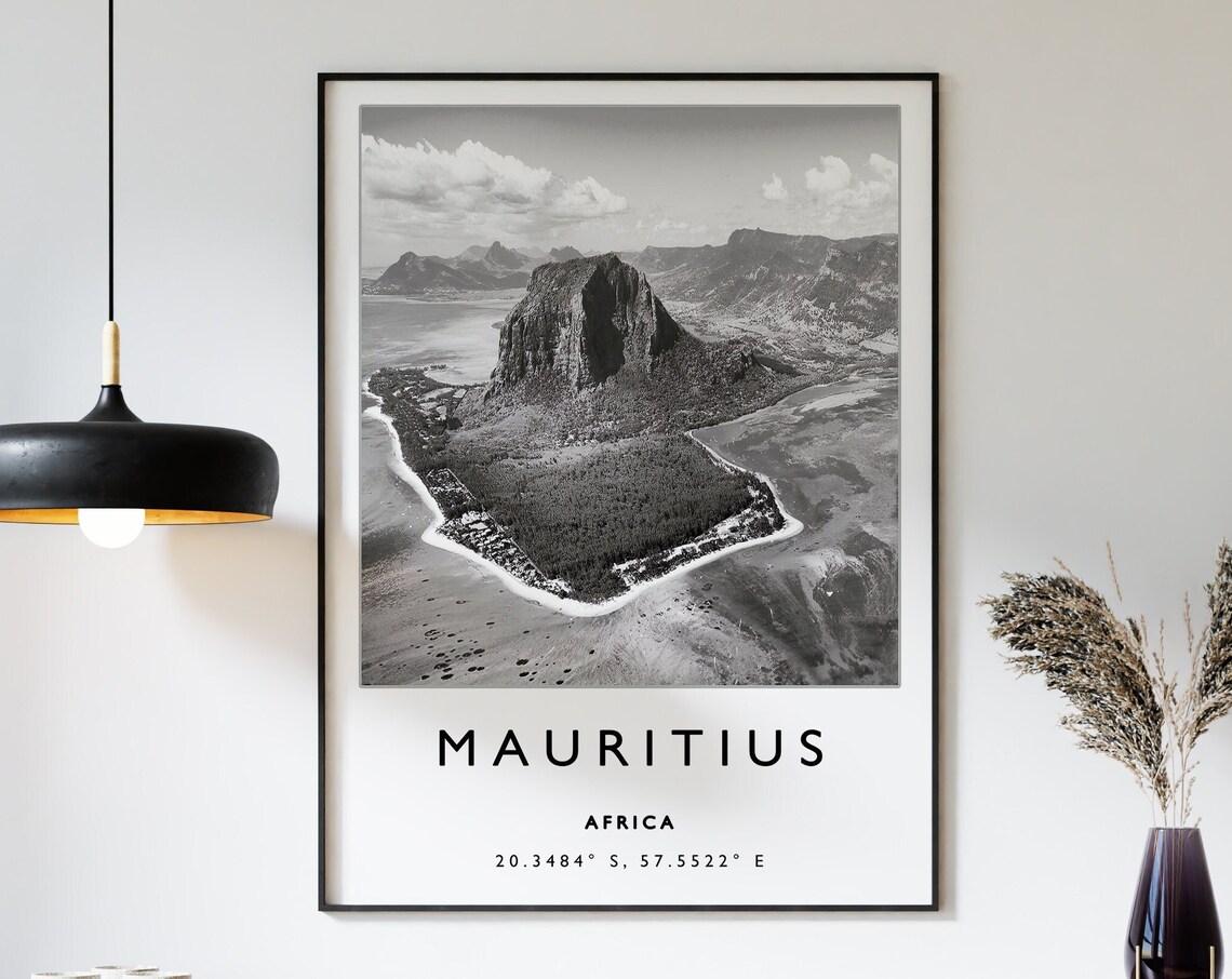 Mauritius Travel Poster, Black and White Beach Print