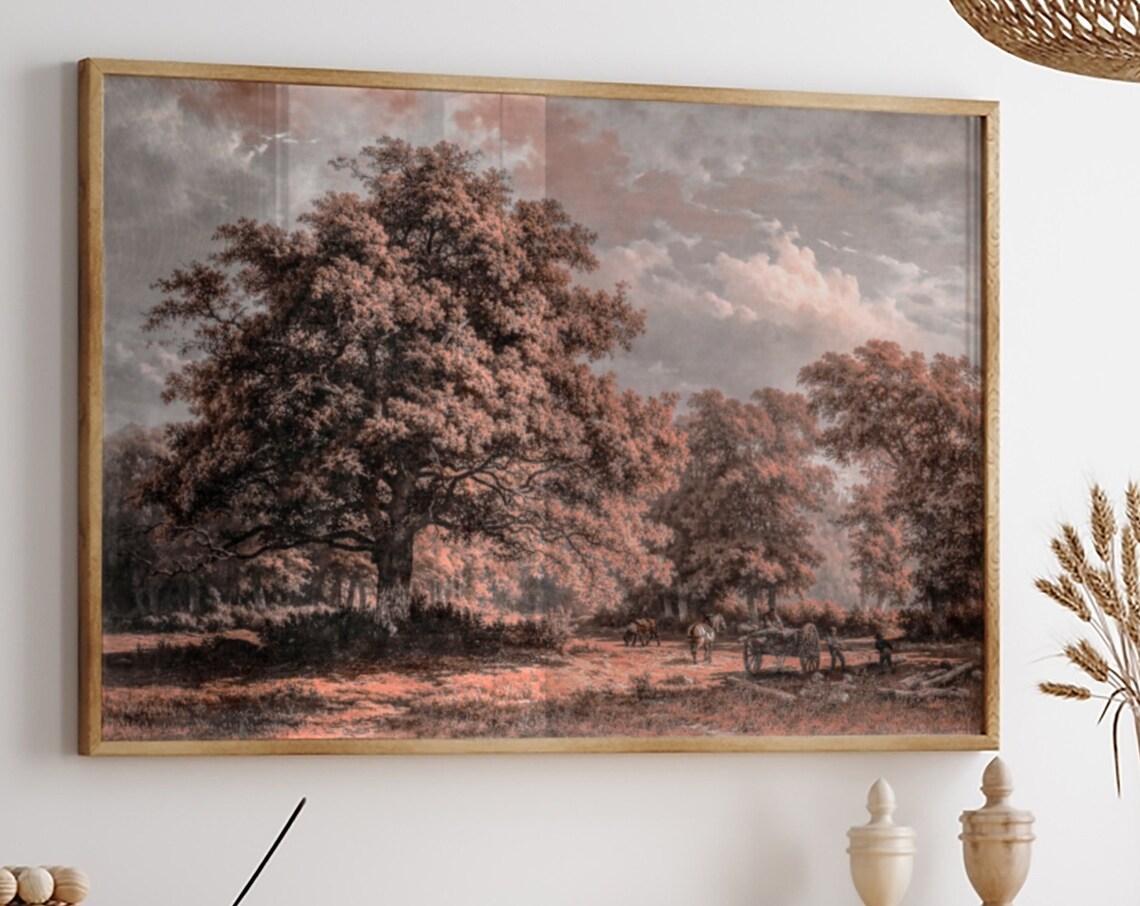Autumn Forest Clearing Wagon Sepia Vintage Landscape Art Poster
