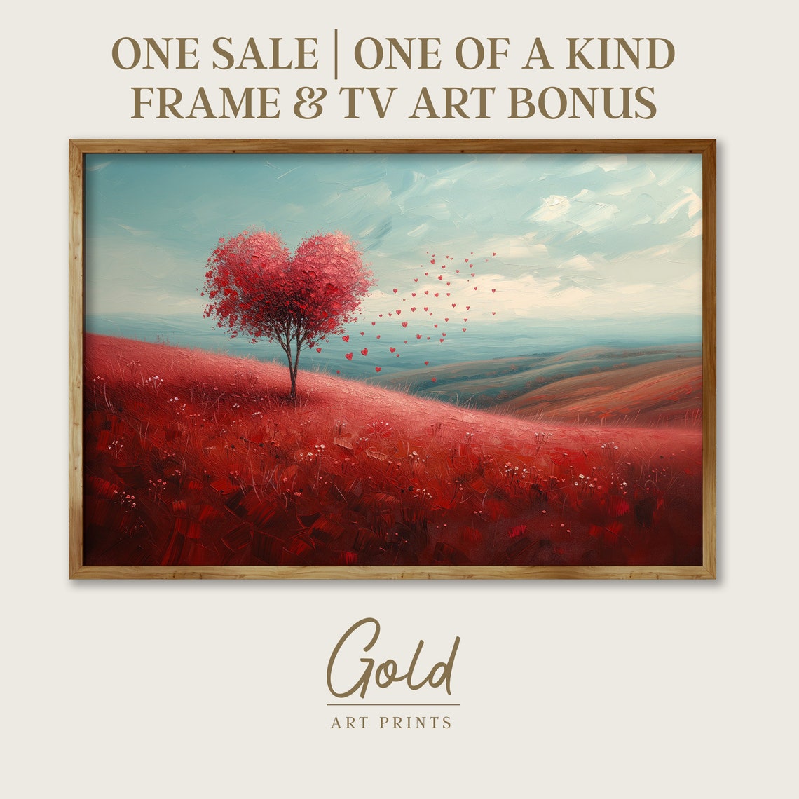 Red Heart Tree Blowing Hearts Romantic Meadow Love Landscape Poster