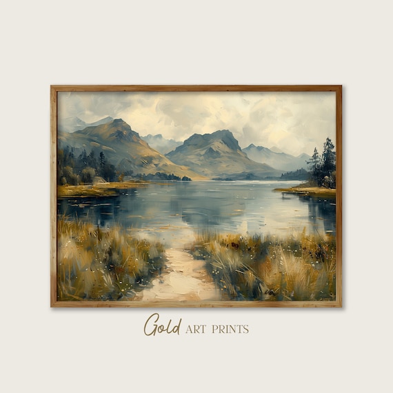 Vintage Landscape Majestic Mountain Lake View Artwork Serene Nature Scene Wall Art Artwork Perfect For Home Refresh Gap24048