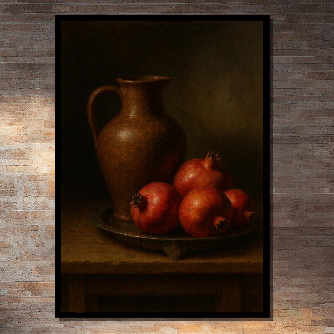 Rustic Pomegranates And Pitcher Still Life Art Print