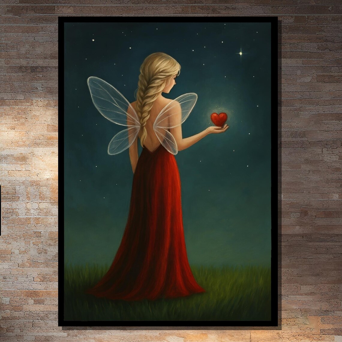 Fairy Girl Holding A Heart Under Stars, Whimsical Bedroom Decor
