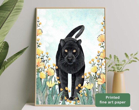 Panther Illustration Art Print, Jungle Safari Poster