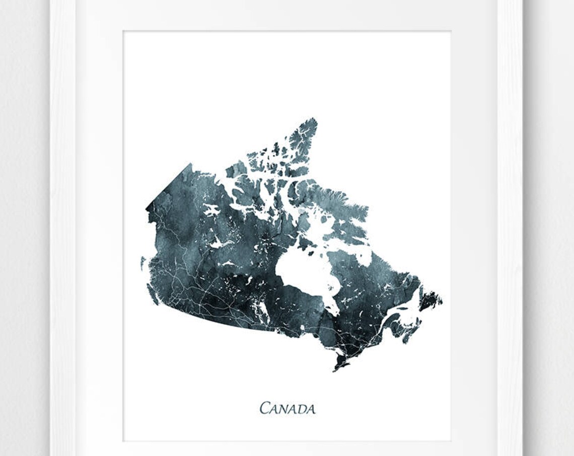 Canada Map Watercolor Travel Poster, Home Decor