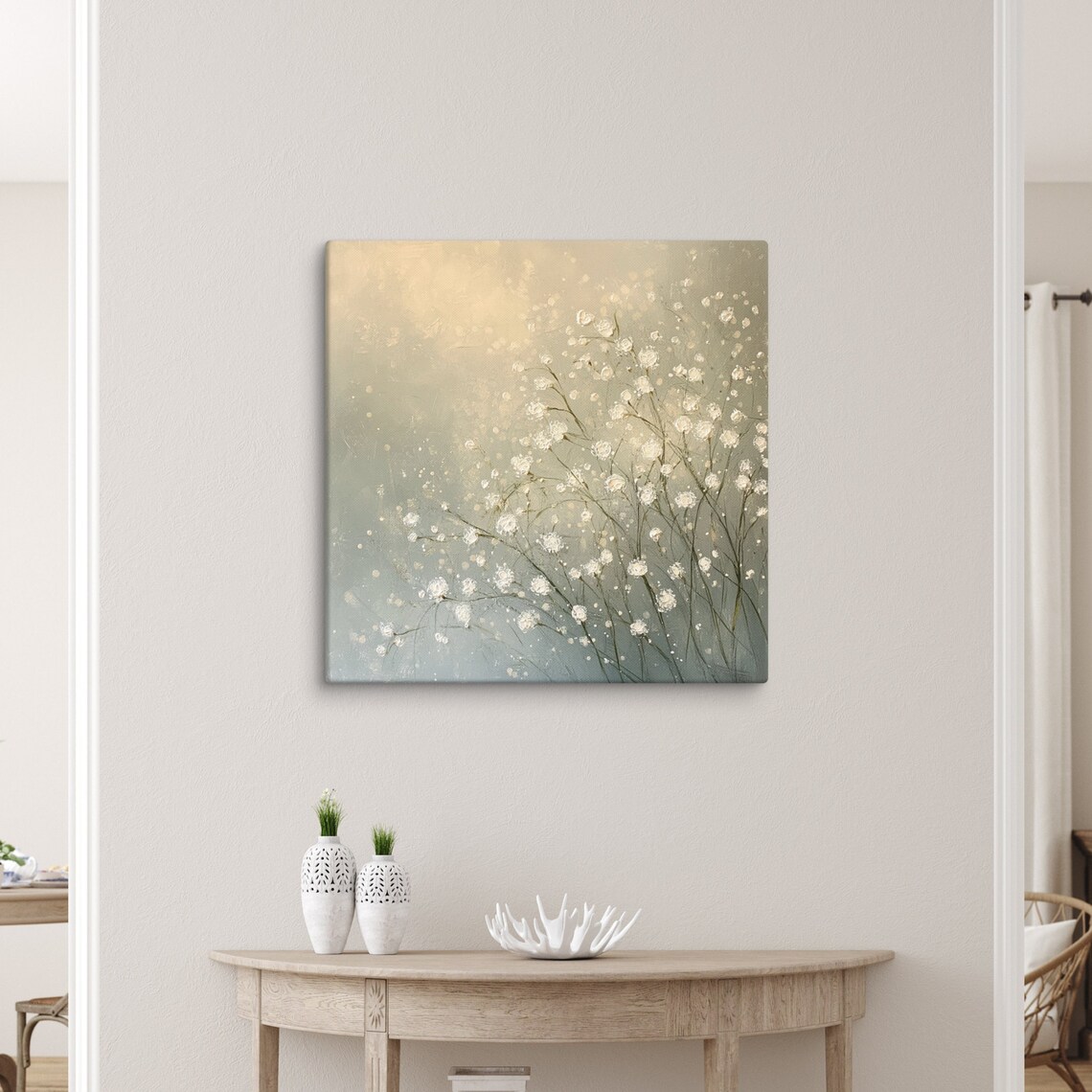 Babys Breath Tiny White Blossoms Sage Green Airy Minimalist Art Poster - Image 5