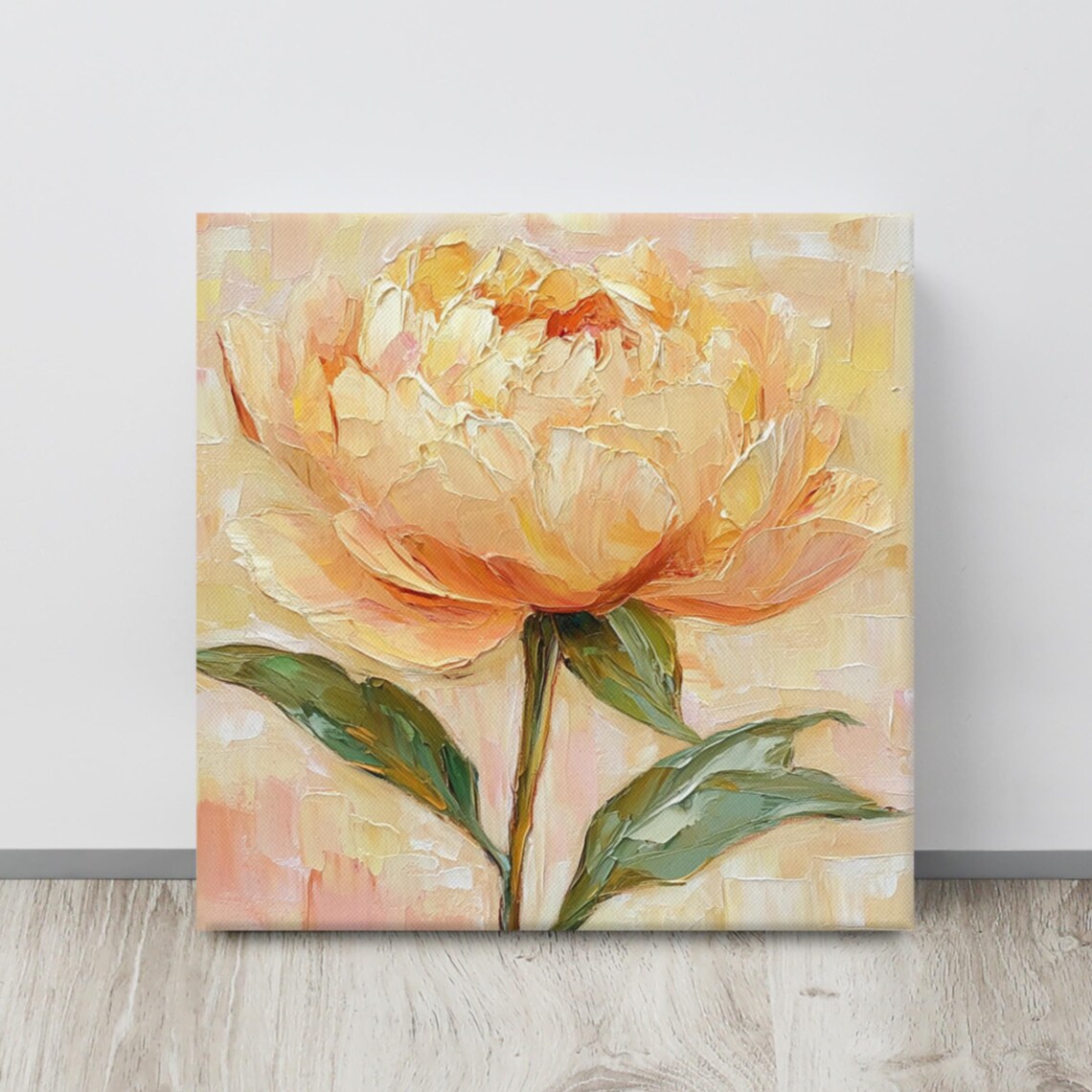 Apricot Peach Peony Oil Painting Warm Textured Floral Art Poster