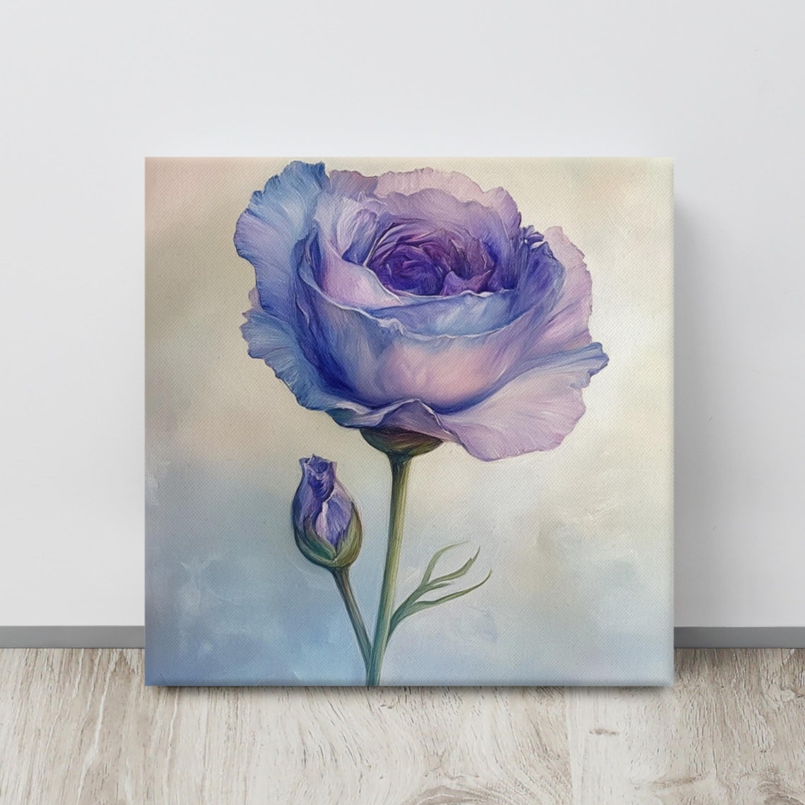 Purple Eustoma Lisianthus Bloom and Bud Delicate Floral Wall Art Print