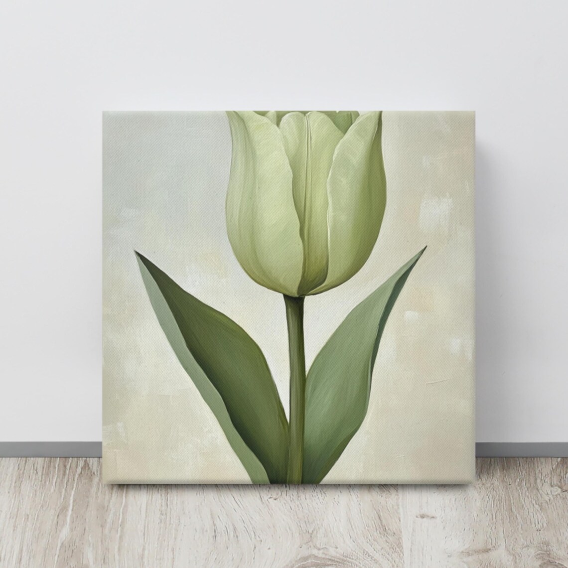 Pale Green Tulip Tall Single Bloom Cream Botanical Floral Art Poster