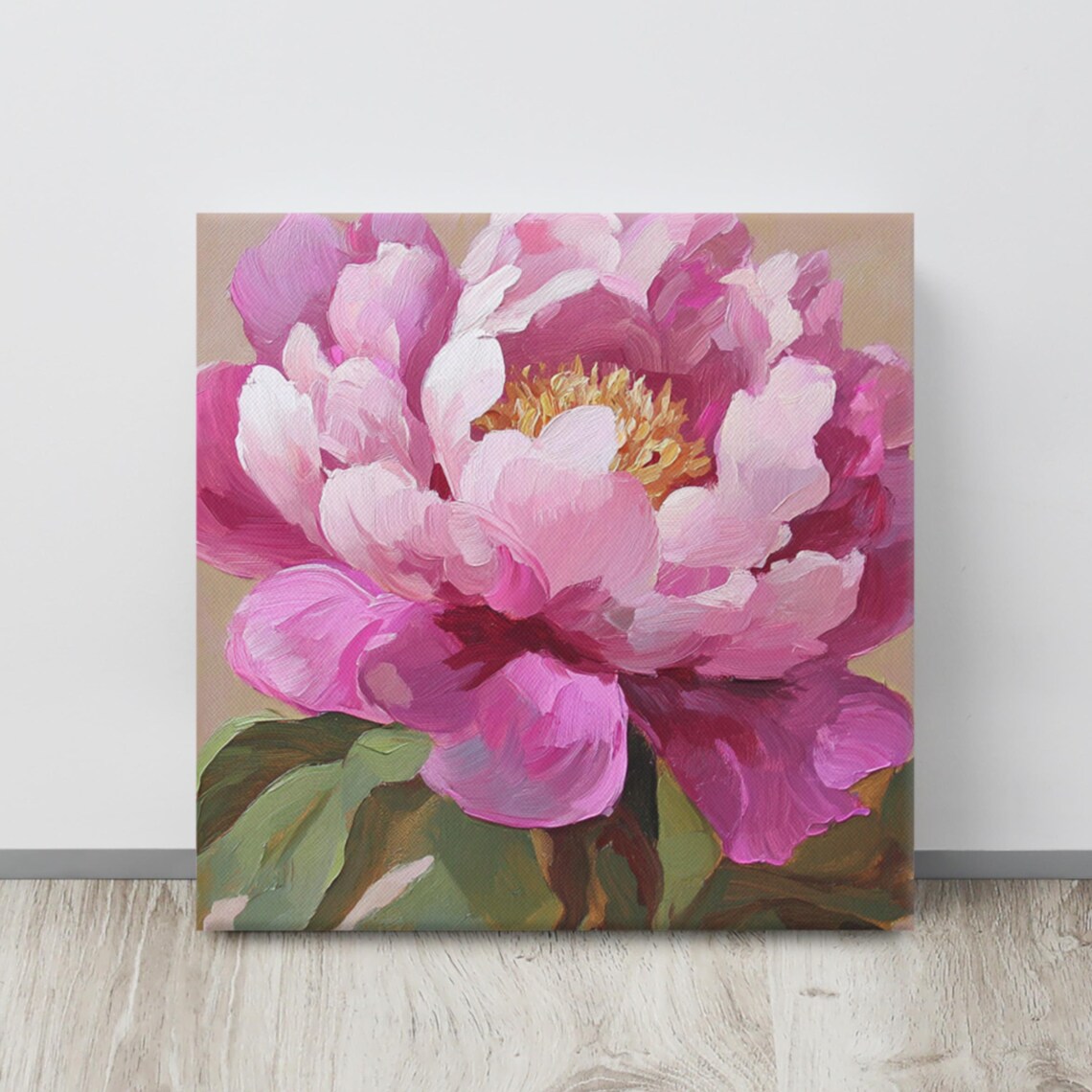 Magenta Pink Peony Golden Center Oil Painting Floral Art Poster