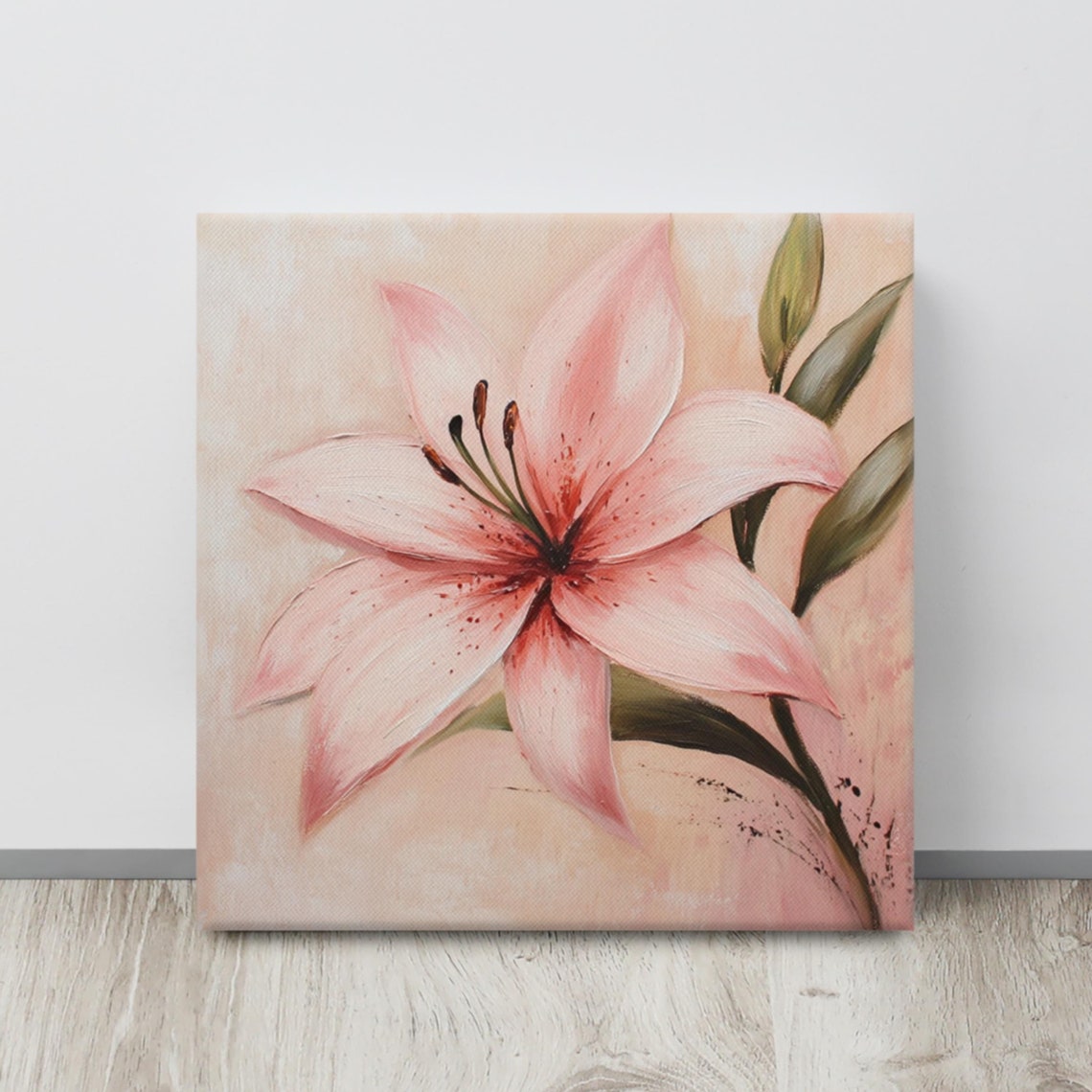 Pink Lily Blush Petals Dark Speckled Throat Floral Painting Print