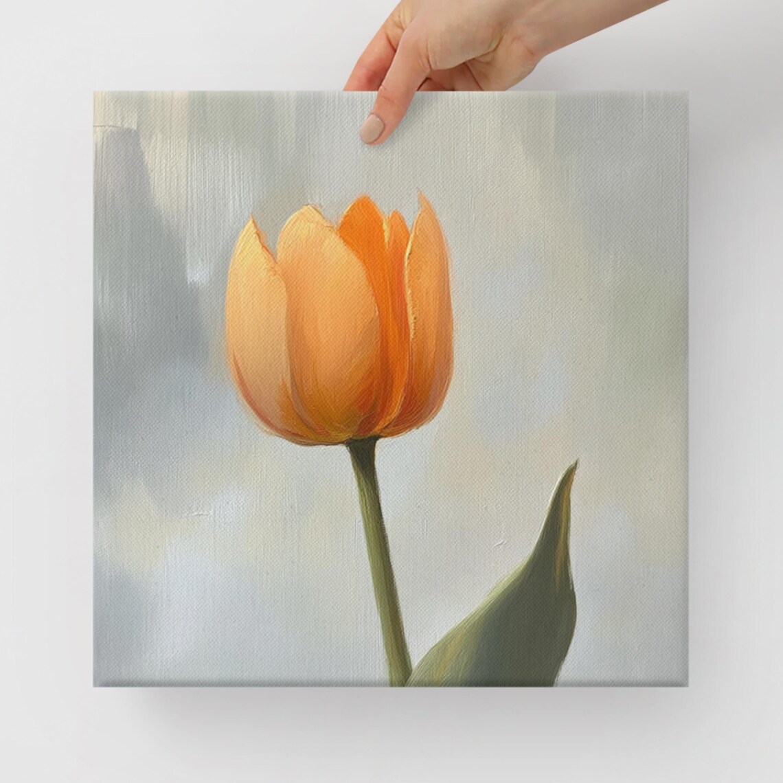 Orange Tulip Bloom Close Up Single Flower Painting Print Poster