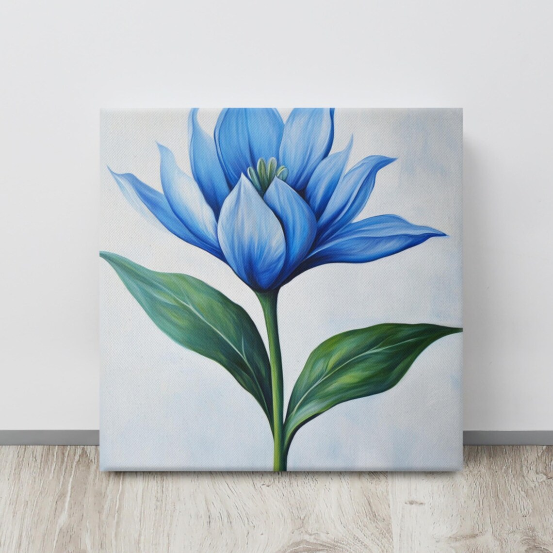 Blue Star Flower Bloom Minimalist Botanical Painting Art Poster