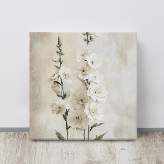 Snapdragon Flower Print Large Painting Print Flower Wall Art Nature Art White Snapdragon Art Beige Wall Art