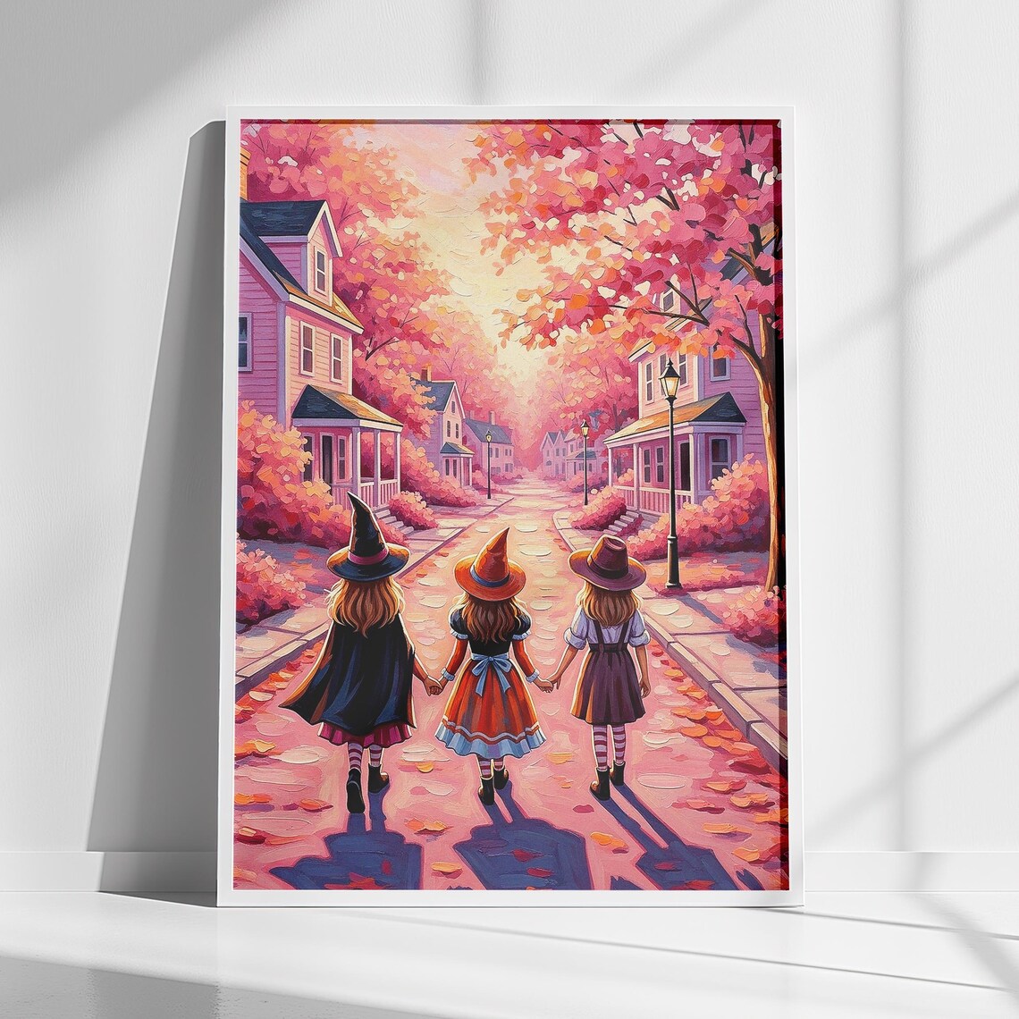 Pink Halloween Wall Art Three Witches Girly Decor For Kids Room Instant