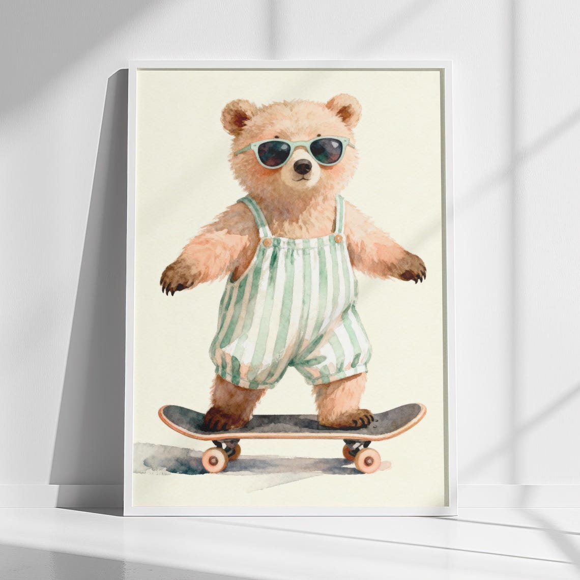 Nursery Wall Art Skateboarding Bear Print Instant