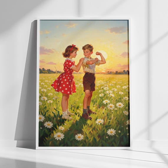 Nursery Wall Art Vintage Children In Daisy Field Instant