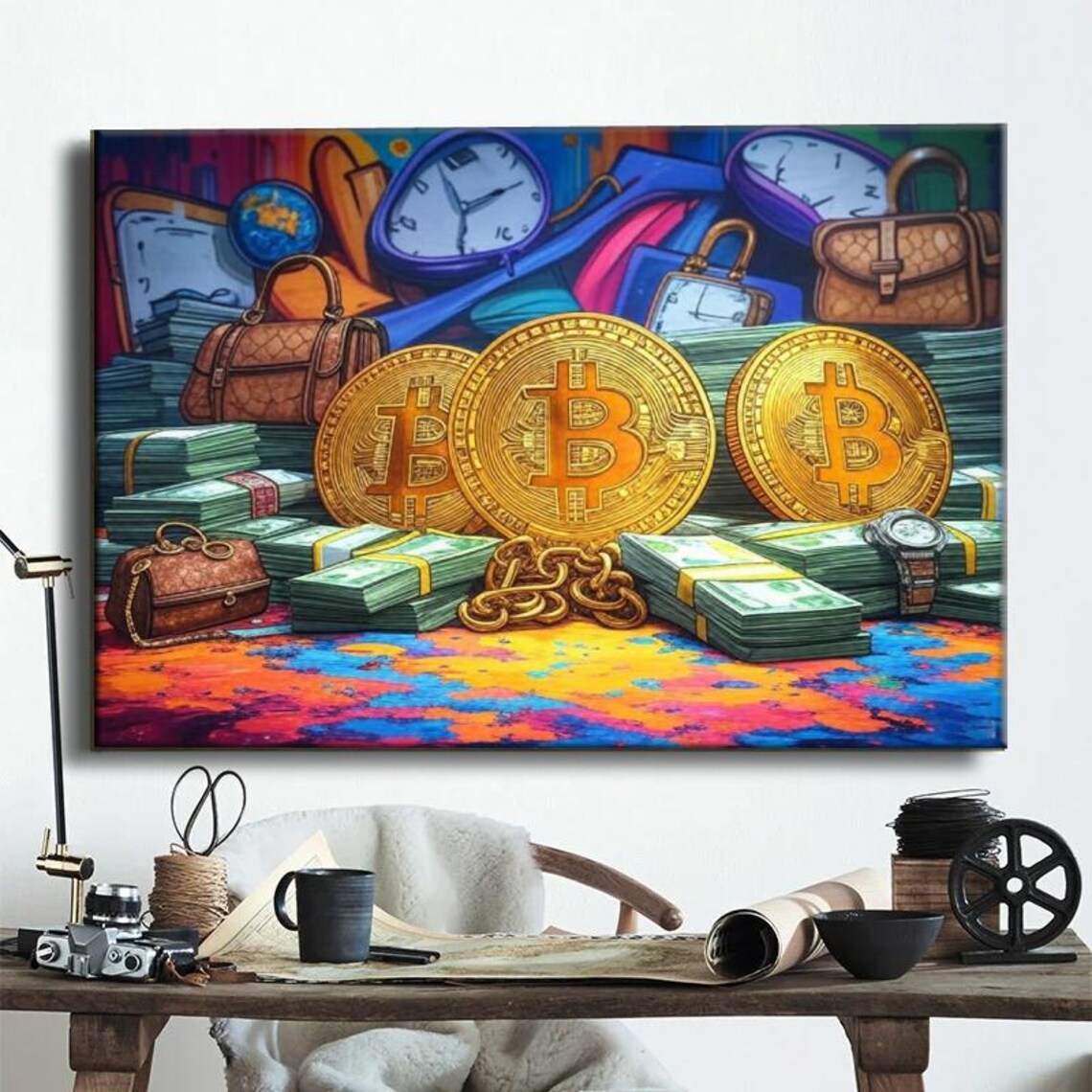 Bitcoin Wealth Pop Art Luxury Crypto Graffiti Bold Money Gold Design Vibrant Street Style Wall Decor For Investors Traders