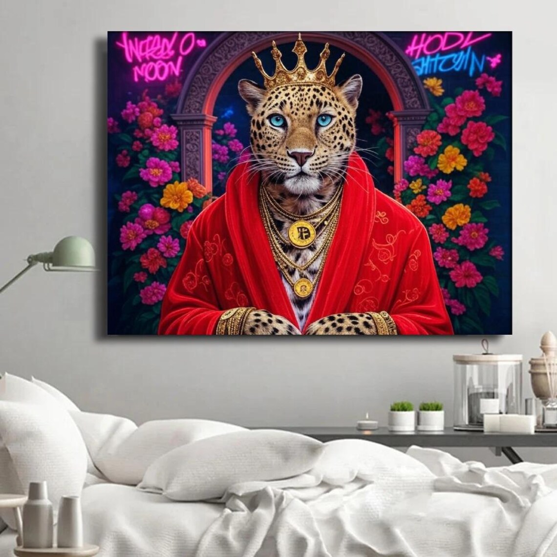 Royal Leopard Pop Art Majestic Crypto King Luxury Street Art Bold Vibrant Bitcoin Hodl Wall Decor For Modern Spaces - Image 2