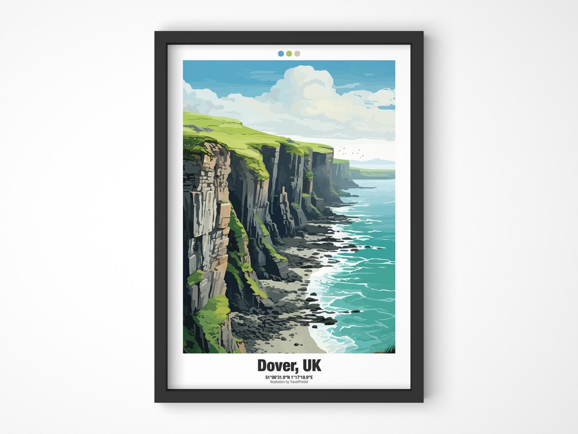 Dover UK White Cliffs of Dover Chalk Coast Seaside Travel Poster
