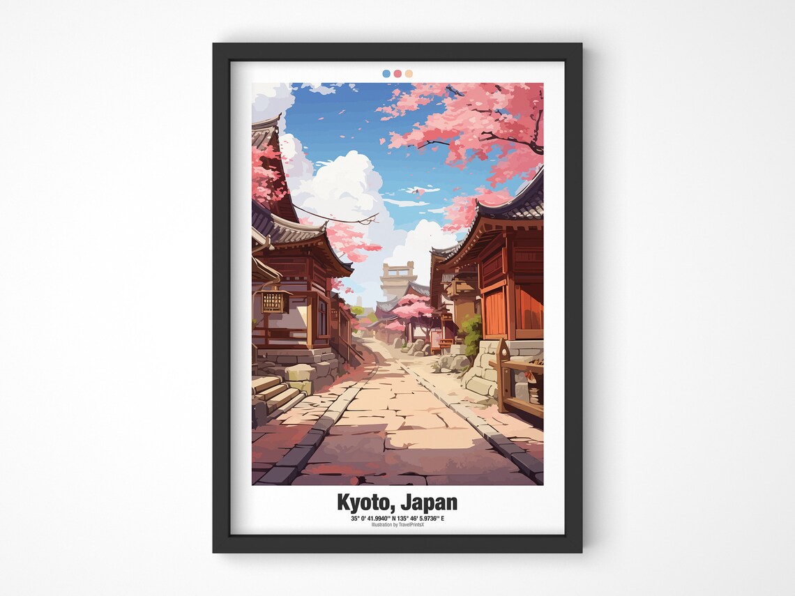 Japan Travel Poster Kyoto Travel Poster Japan City Illustration Wall Art Kyoto Wall Decor - Image 4