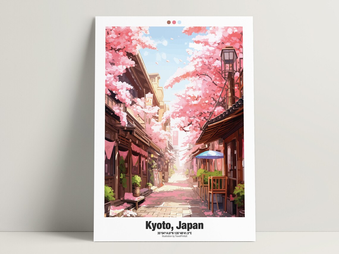 Kyoto Japan Cherry Blossom Old Street Traditional Travel Poster - Image 3