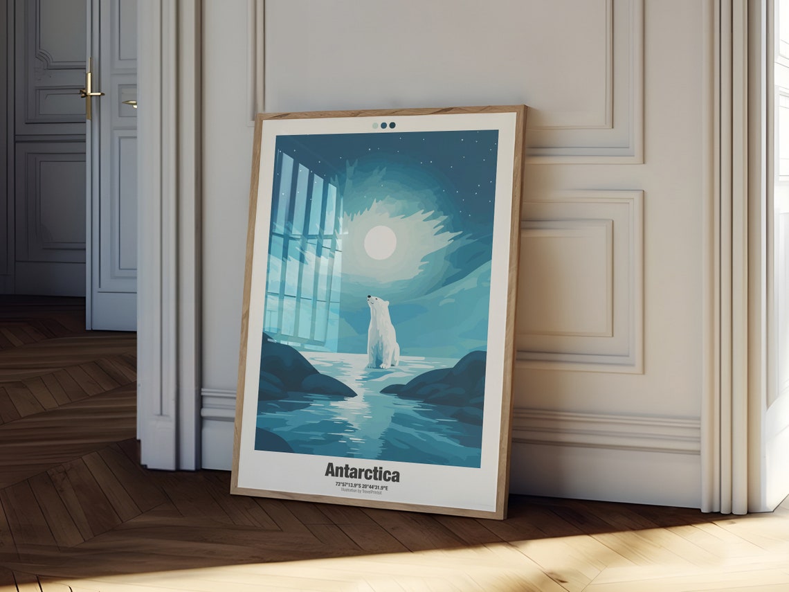 Antarctica Polar Bear Moonlight Starry Arctic Night Travel Poster - Image 2