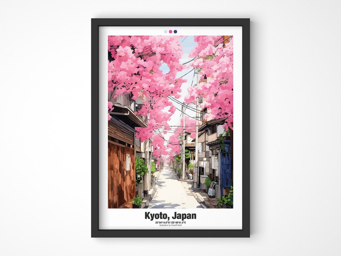 Kyoto Travel Poster Traditional Japan Travel Poster Japan City Illustration Wall Art Kyoto Alley Wall Decor - Image 3