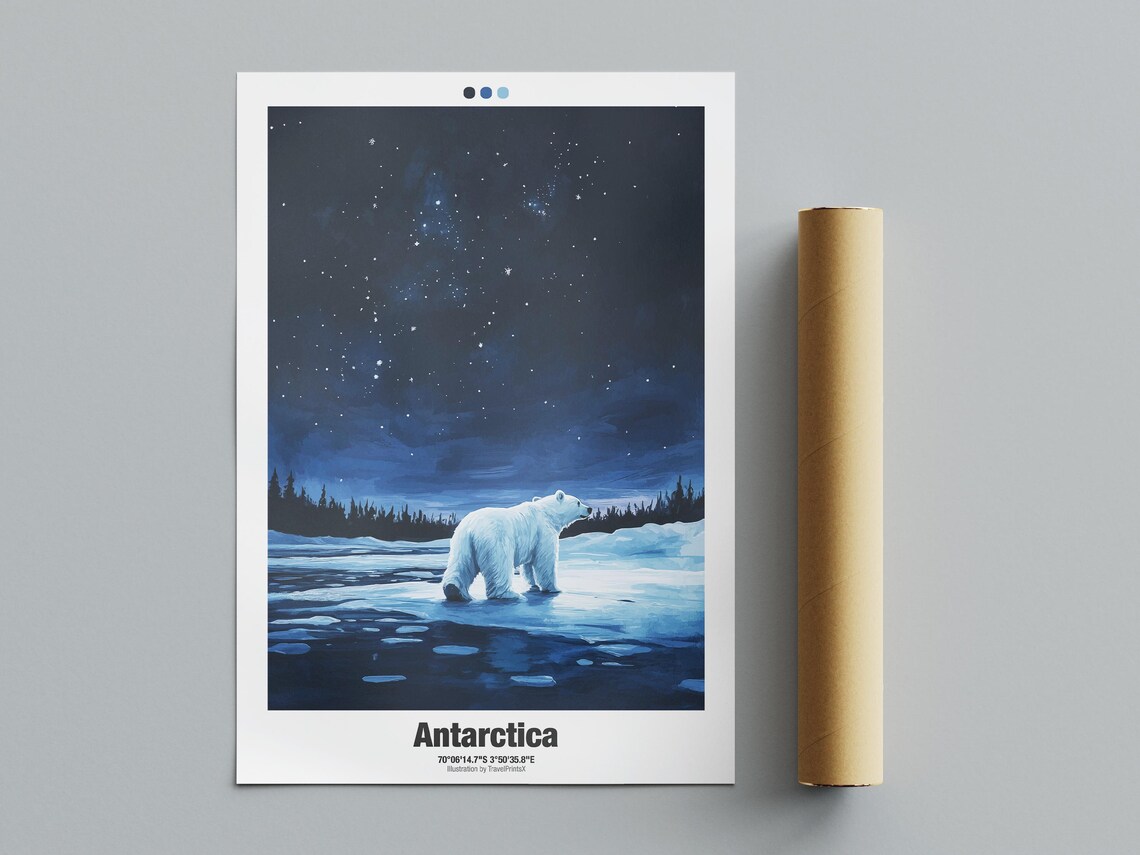 Antarctica Polar Bear Night Sky Ice Starry Wilderness Travel Poster - Image 4