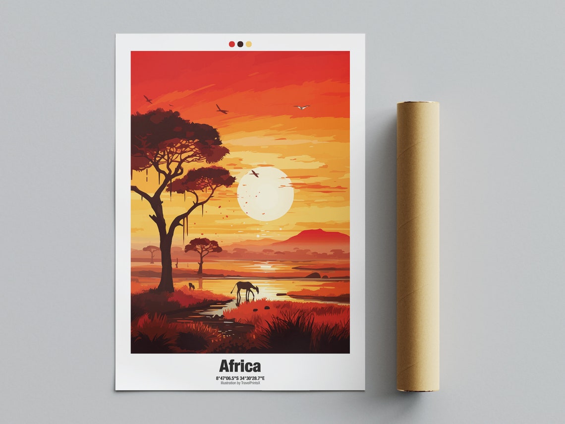 Africa Travel Poster Africa Safari Poster Africa Illustration Wall Art Safari Wall Decor Africa Wall Art Sunset Art - Image 4
