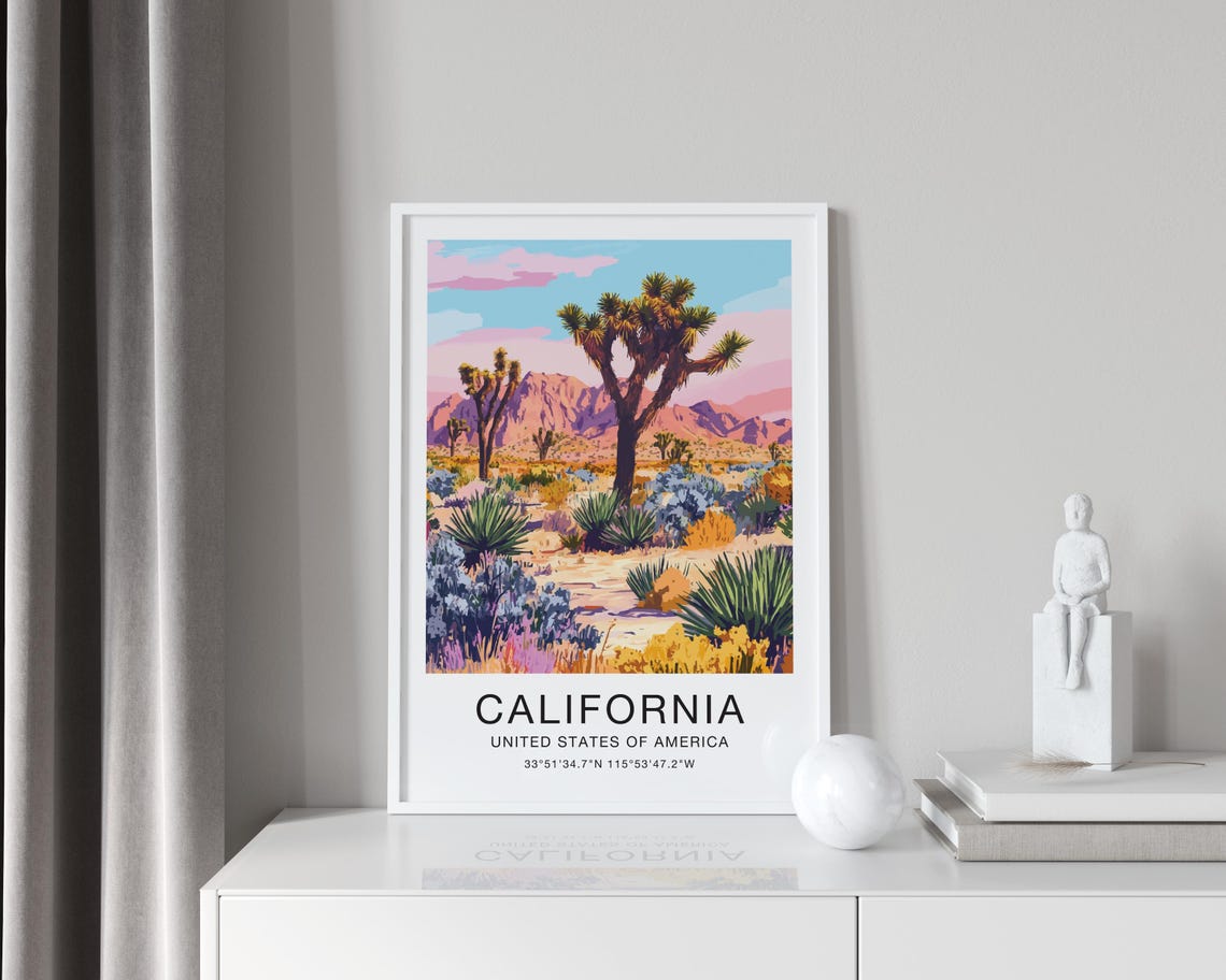 California Joshua Tree Travel Poster Desert Sunset Illustration Art - Image 4