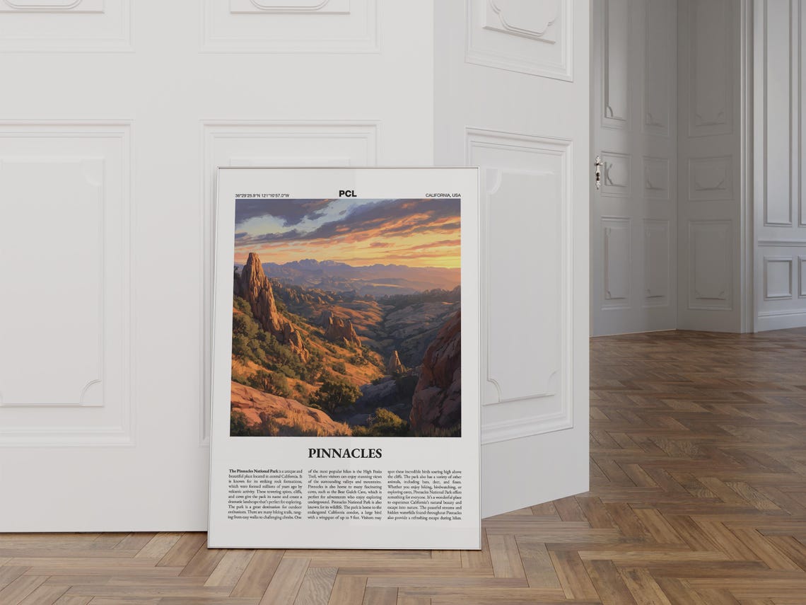 Pinnacles California Poster National Park Spires Sunset Guide Art - Image 2