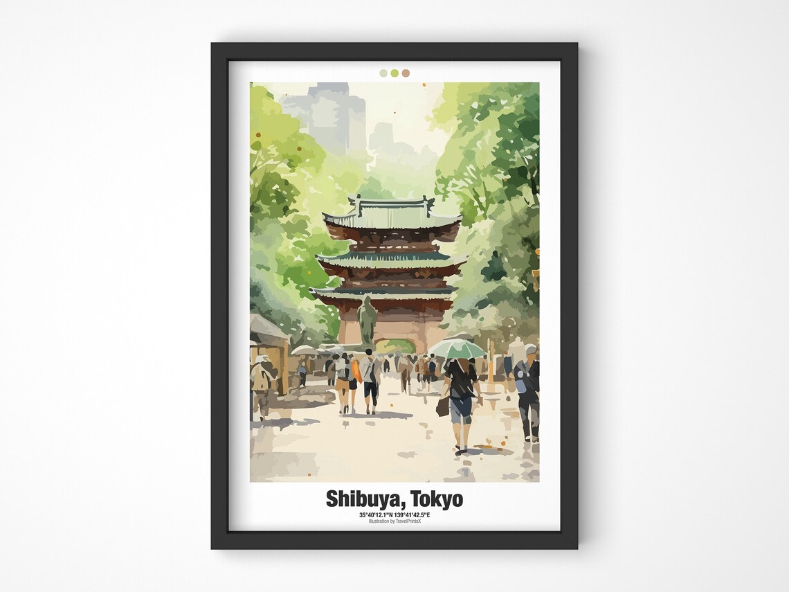 Shibuya Tokyo Traditional Temple Pagoda Lively City Park Travel Poster - Image 4