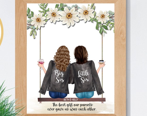 Big Sis Little Sis Floral Swing Portrait Sisters Quote Poster
