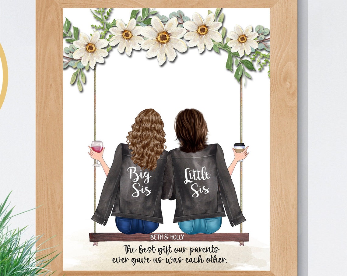 Big Sis Little Sis Floral Swing Portrait Sisters Quote Poster