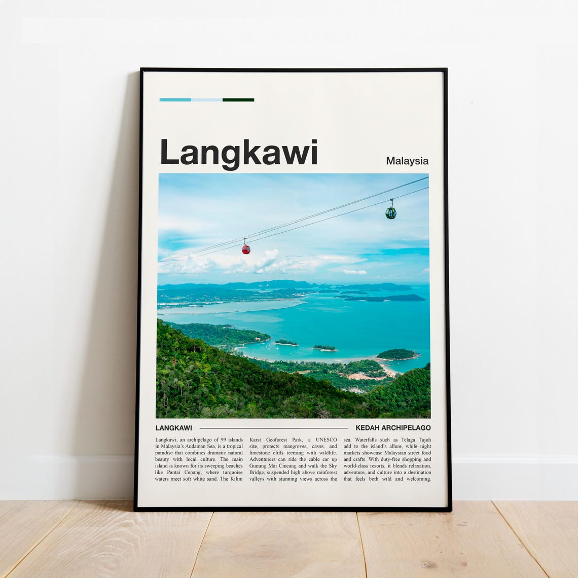 Langkawi Malaysia Cable Car Islands Minimalist Modern Travel Poster