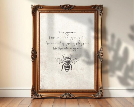 Vintage Honey Bee Sweet Honey Forgiveness Song Lyrics Farmhouse Art Print