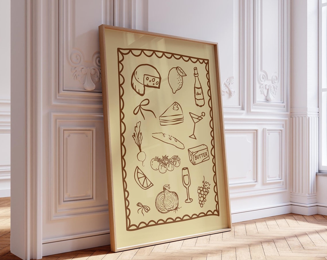 Brown Kitchen Food Icons Butter Cheese Bread Art Kitchen Decor Poster - Image 2