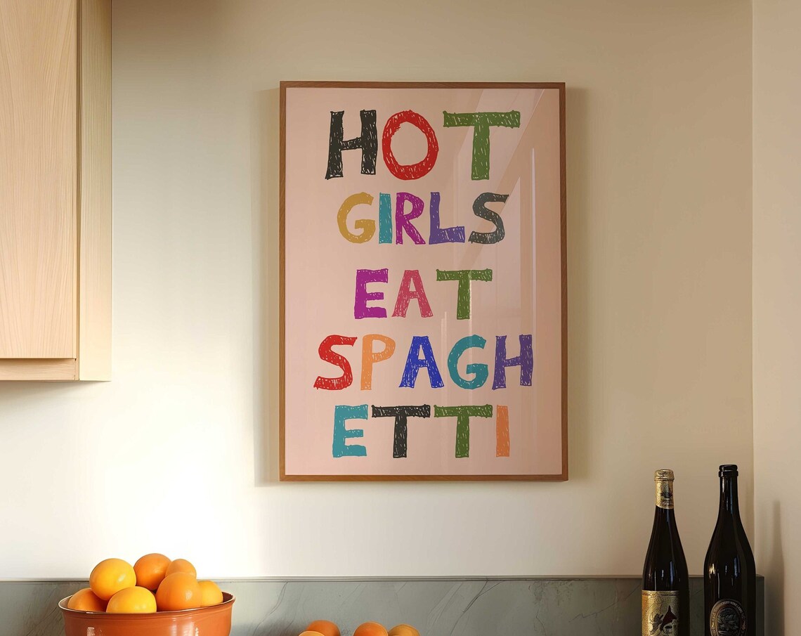 Hot Girls Eat Spaghetti Colorful Hand Lettering Pink Food Poster - Image 5