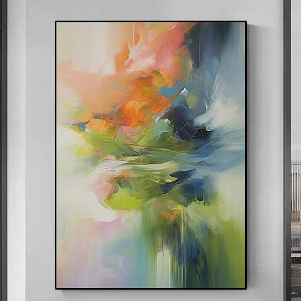 Peach Green Blue Soft Watercolor Blend Dreamy Abstract Poster