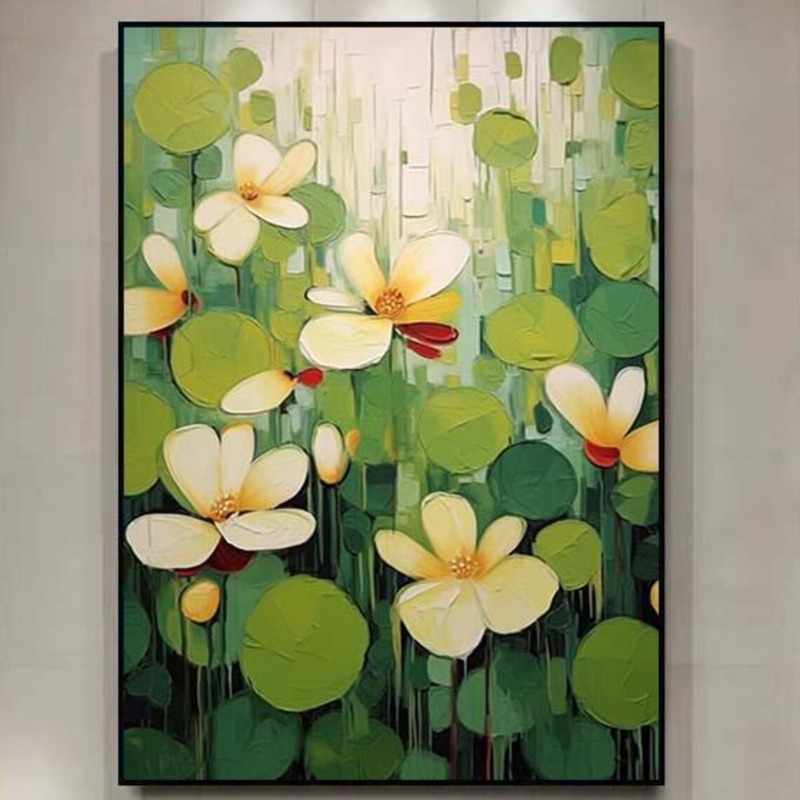 White Yellow Flower Bloom Green Garden Botanical Oil Painting Poster