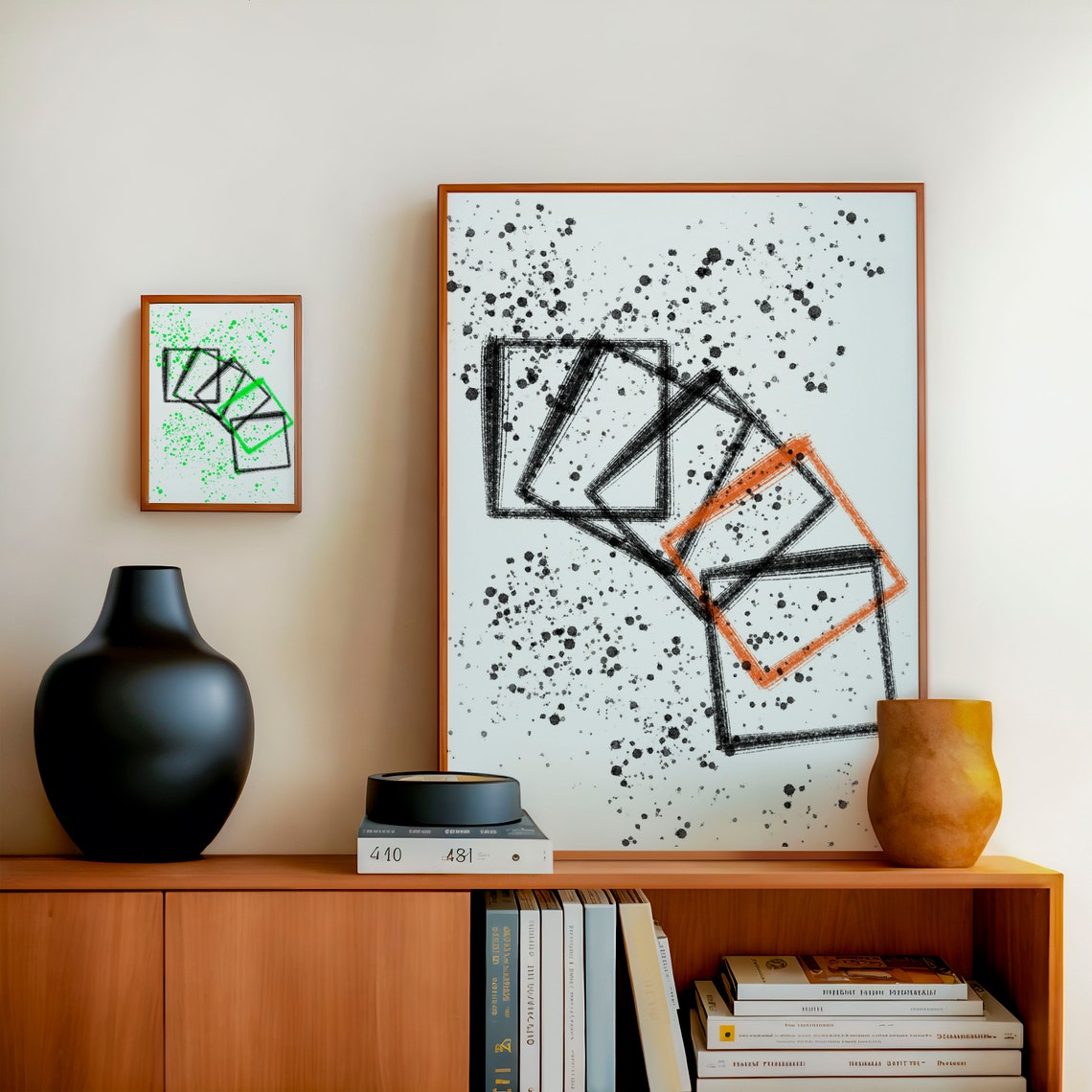 Tumbling Black Blocks Ink Splatter Abstract Minimalist Poster - Image 3